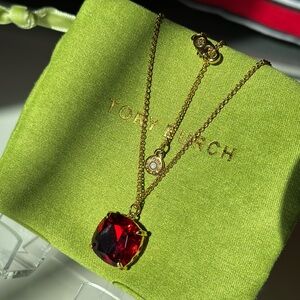 Tory Burch Gold Necklace with Ruby Red Gem
